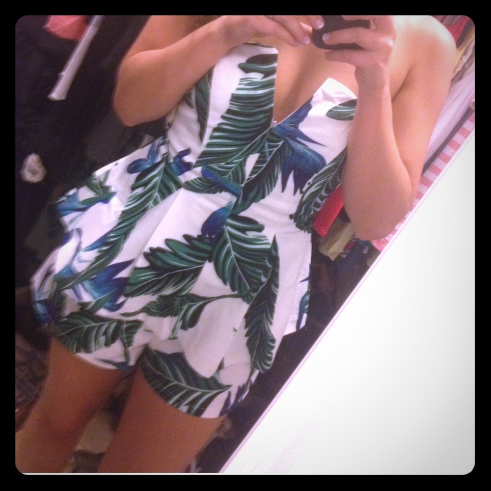 tropical print romper vacation shorts strapless